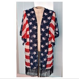 Kimono with fringe American flag